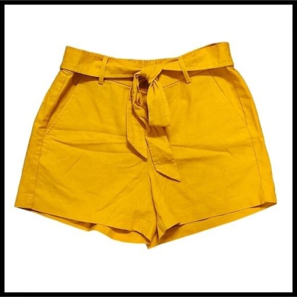 NWT J Crew Factory Linen Blend Shorts Belted Pockets Mustard Yellow Gold 8 NEW - Picture 1 of 7